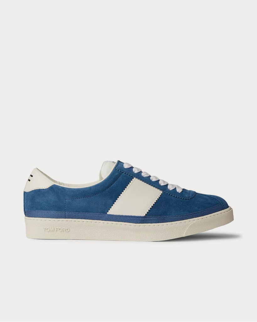 Tom Ford Bannister Leather-Trimmed Suede Blue low top sneakers - Sneak ...