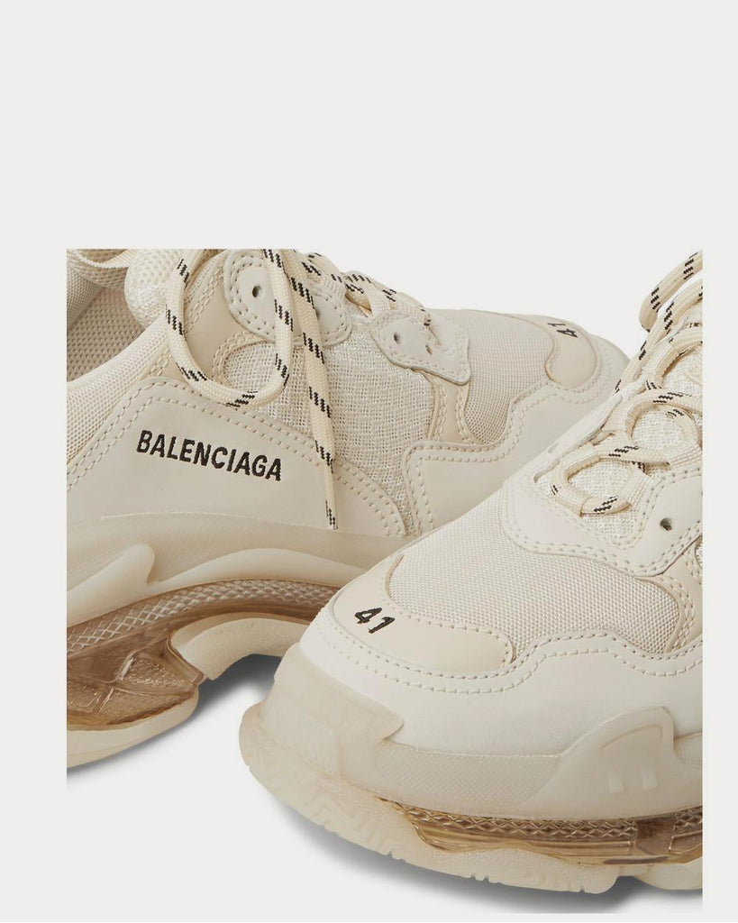 Balenciaga Triple S Clear Sole Mesh, Nubuck and Leather Ecru low