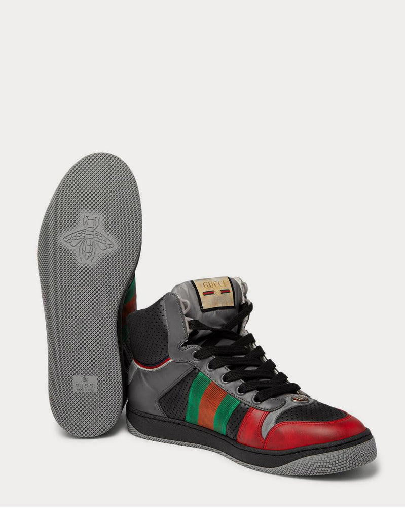 Gucci Screener Webbing-Trimmed Distressed Leather High-Top  Black high top sneakers - 3