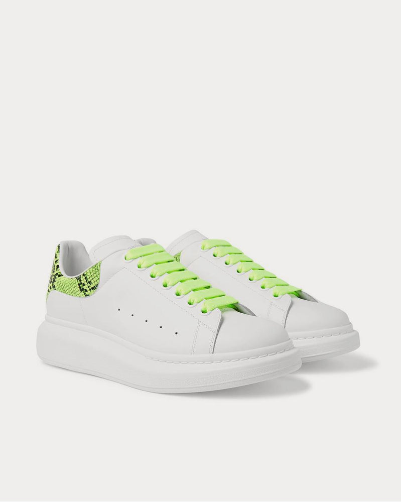 Alexander McQueen Exaggerated-Sole Neon Snake-Effect Leather  White low top sneakers - 2