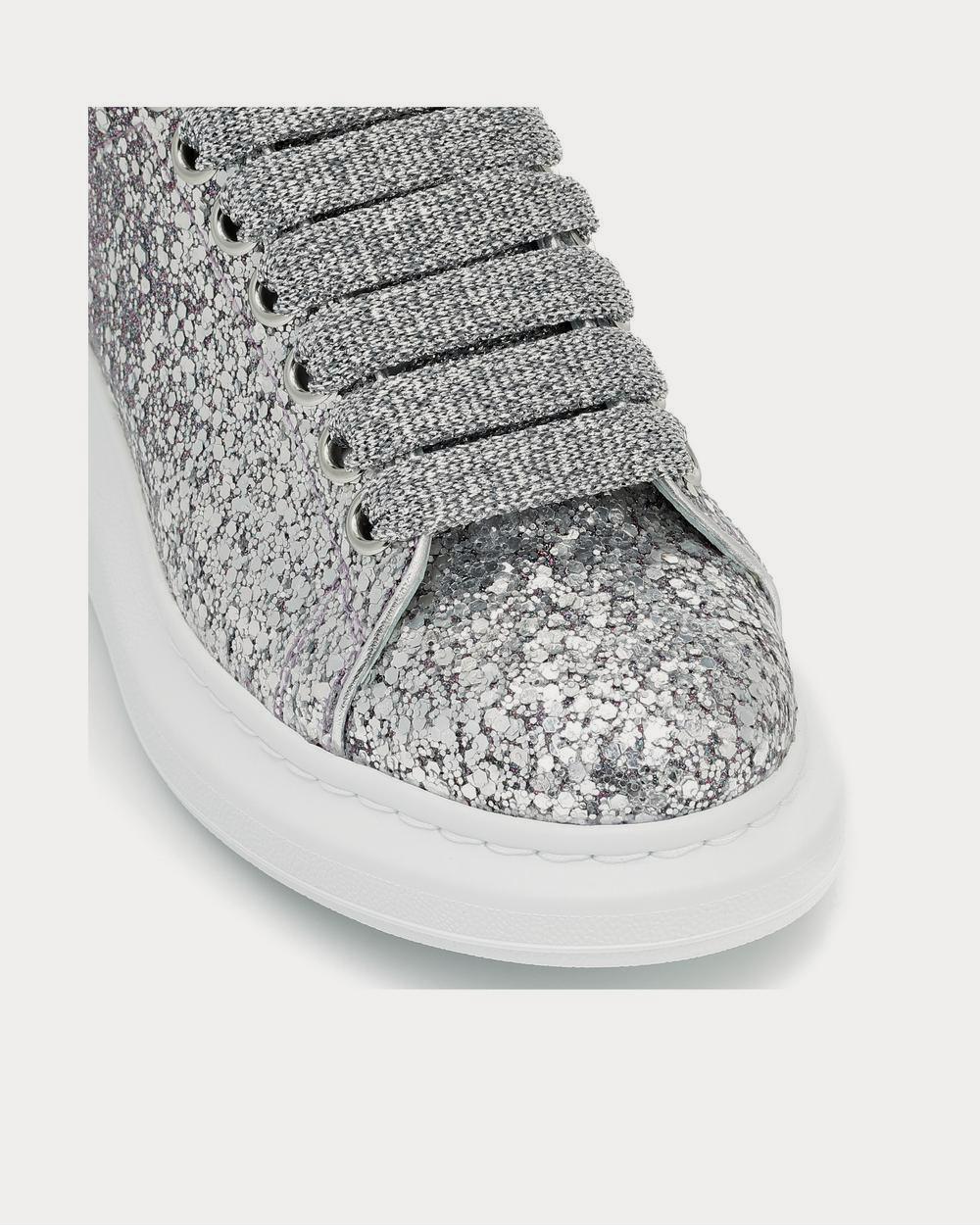 Alexander McQueen Leather-trimmed Silver Glitter Low Top Sneakers 
