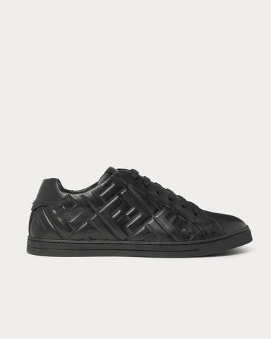 Fendi Logo-Embossed Leather  Black low top sneakers