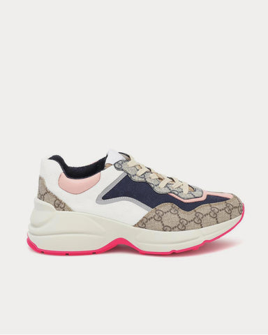 Gucci GG Rhyton leather-trimmed Blue Pink Low Top Sneakers