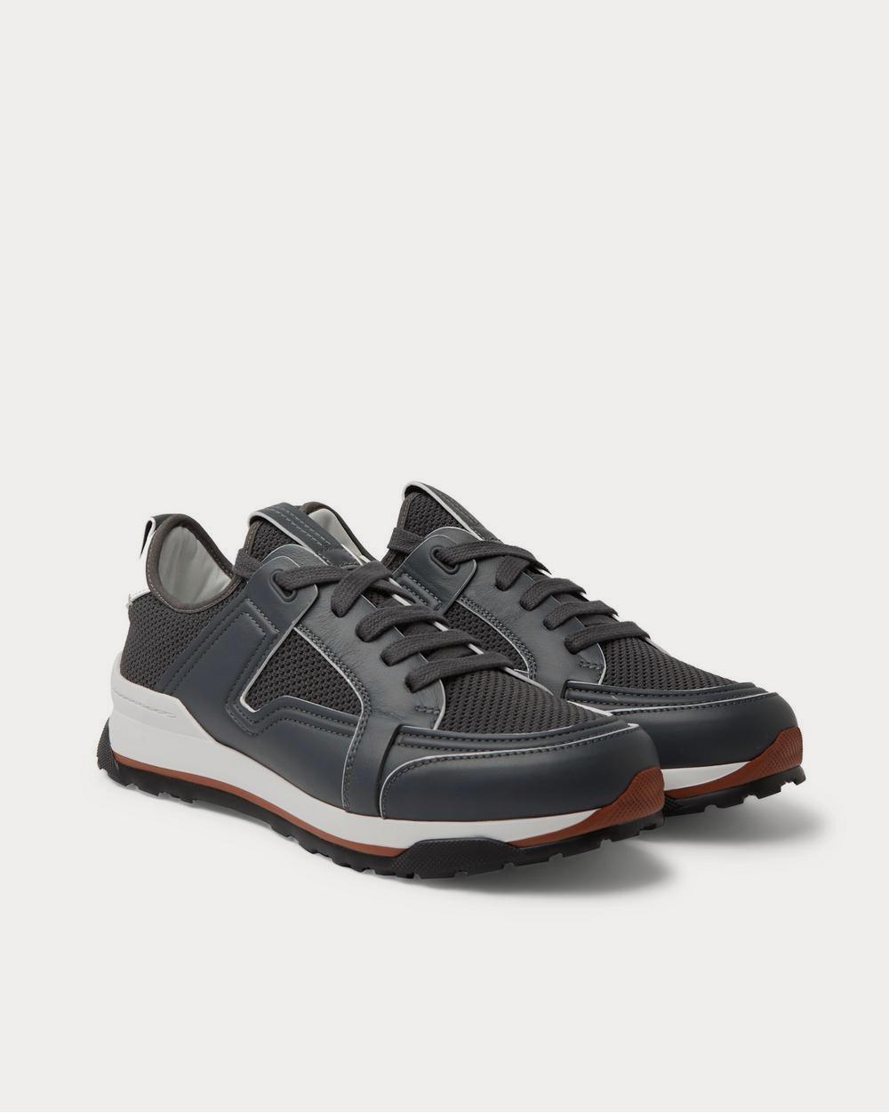 Ermenegildo Zegna Siracusa Leather and Mesh  Dark gray low top sneakers - 2