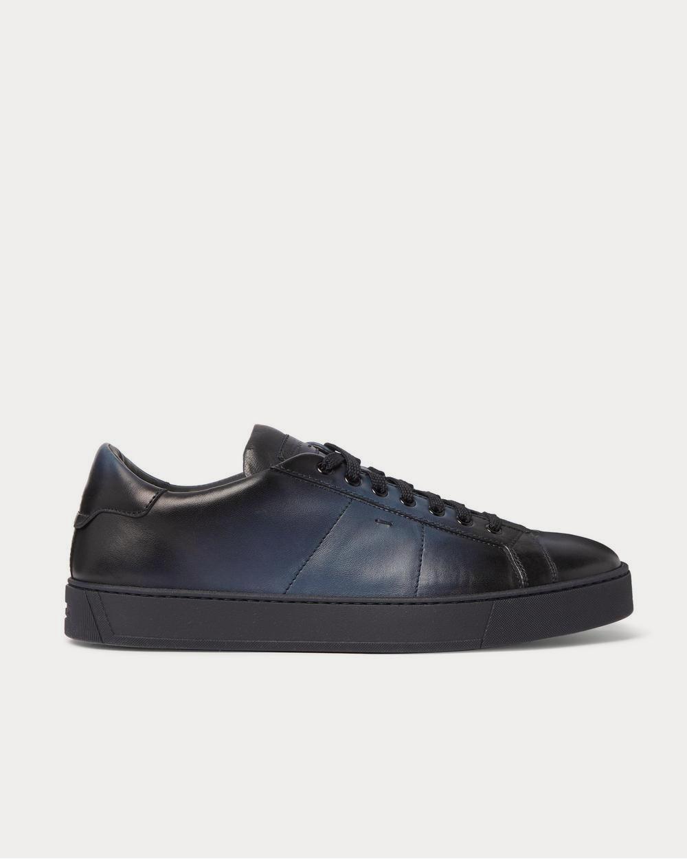 Santoni Burnished-Leather  Navy low top sneakers - 1