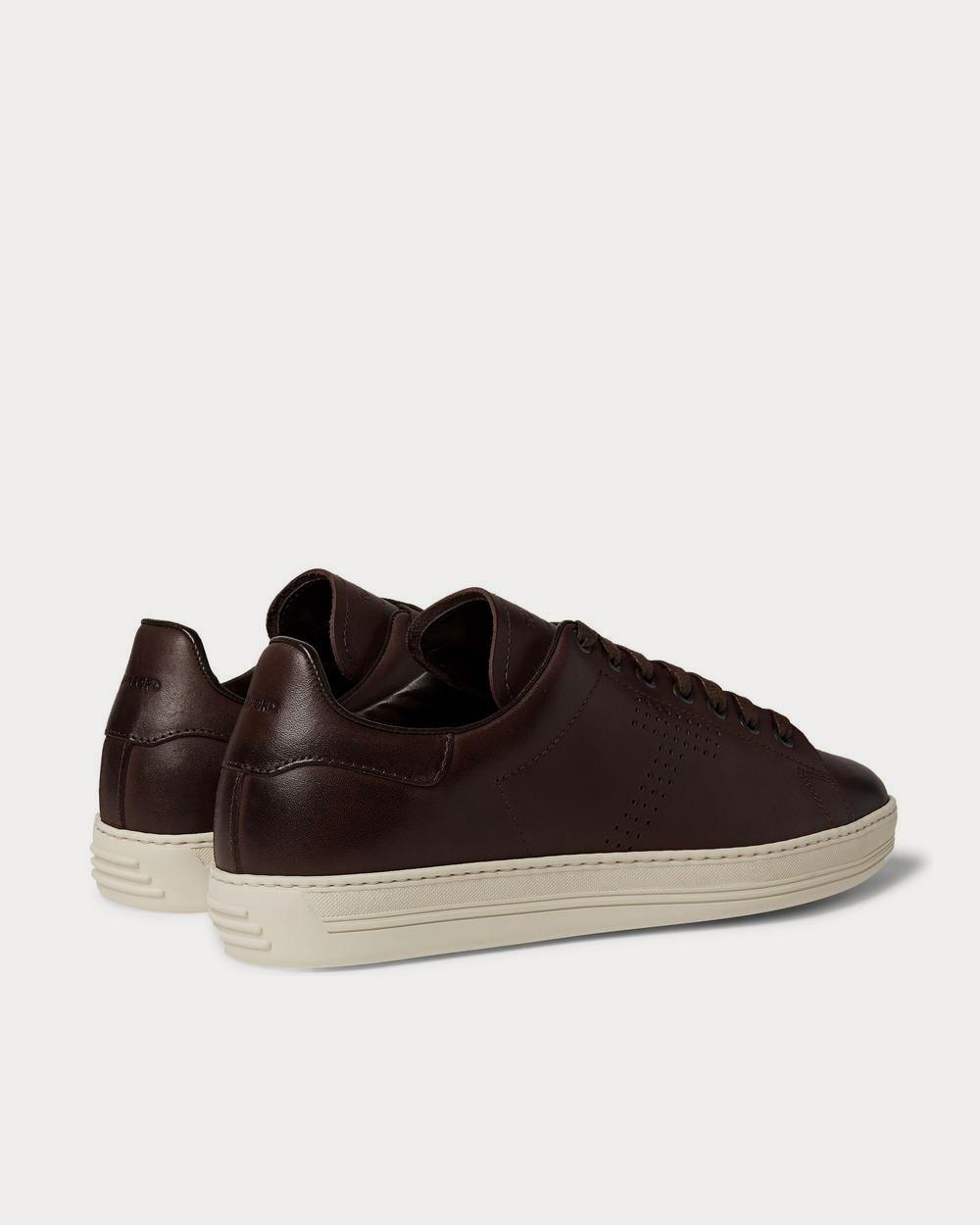 Tom Ford Warwick Burnished-Leather  Burgundy low top sneakers - 4