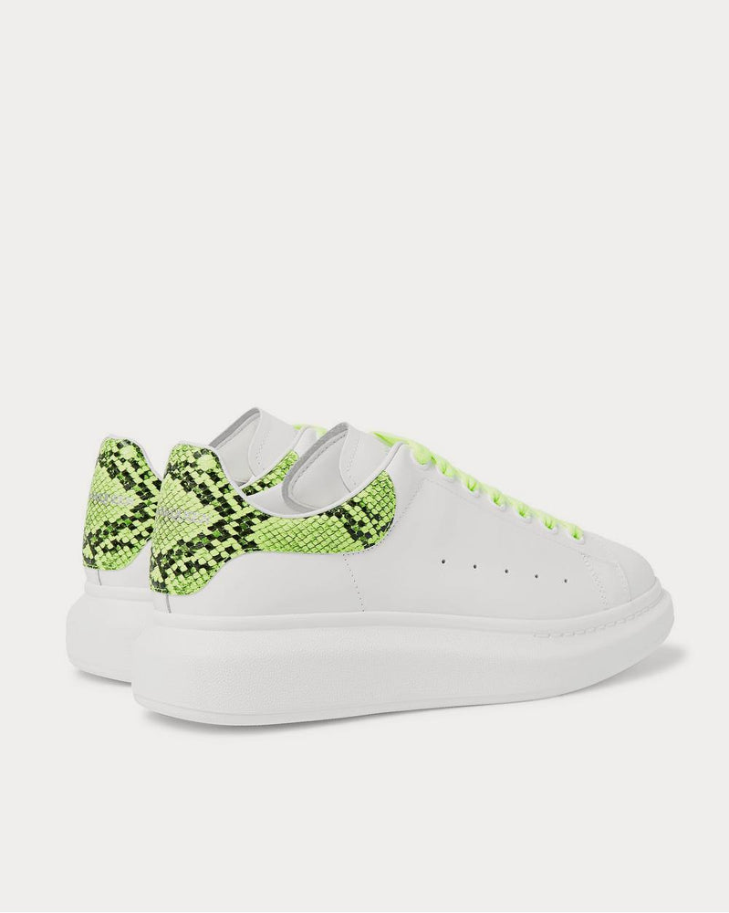 Alexander McQueen Exaggerated-Sole Neon Snake-Effect Leather  White low top sneakers - 4