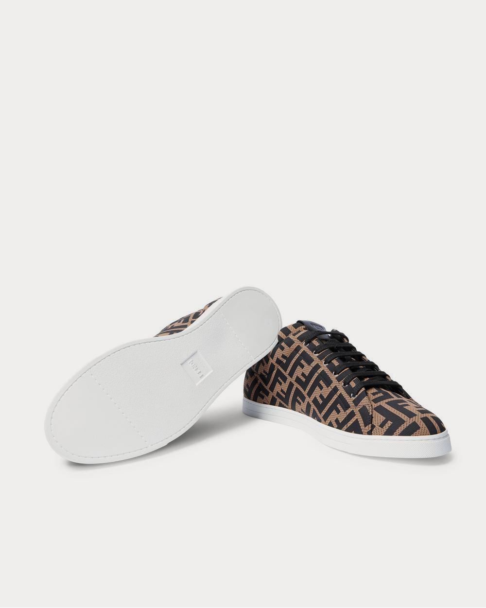 Fendi Leather-Trimmed Logo-Jacquard Mesh  Brown low top sneakers - 3