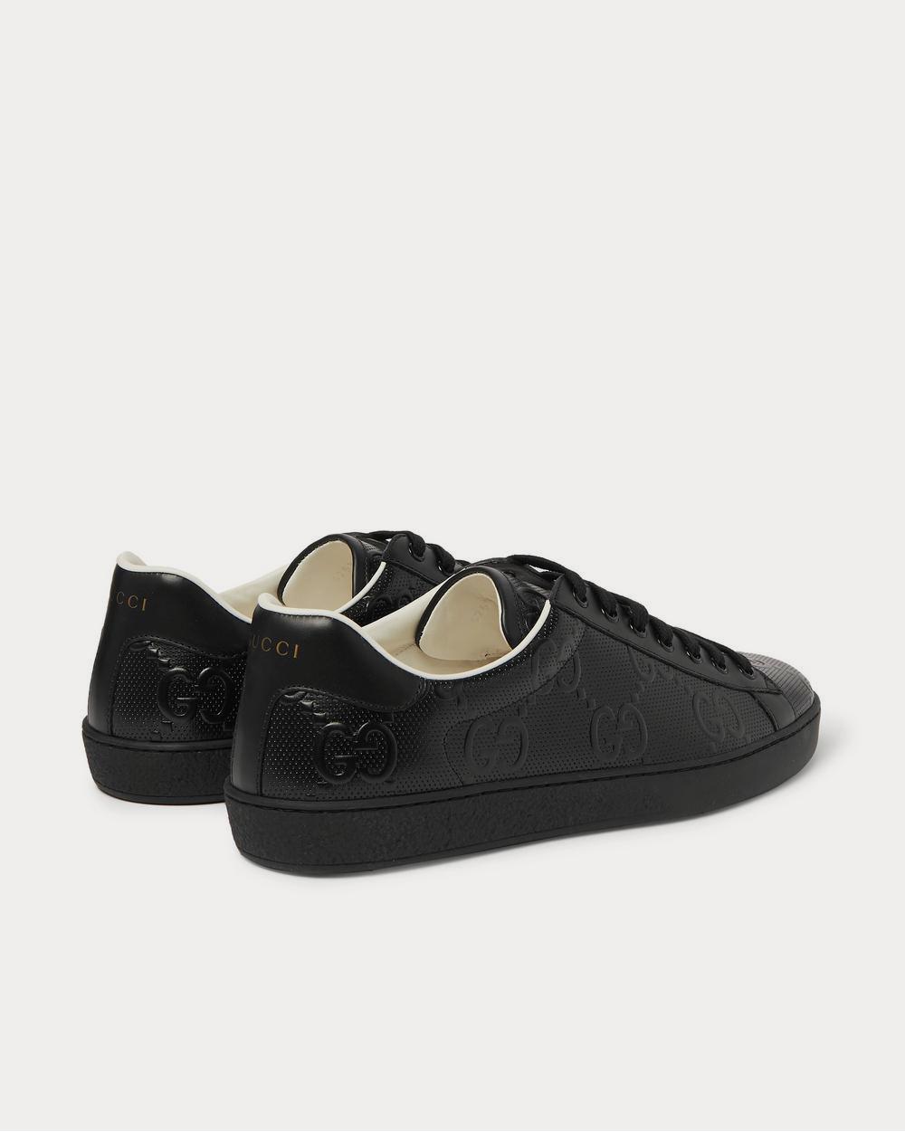 Gucci Ace Logo-Embossed Perforated Leather  Black low top sneakers - 2