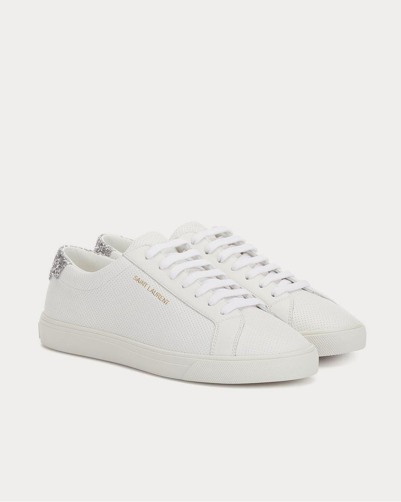 Saint Laurent Andy perforated leather Blanc Optique Low Top Sneakers - 2