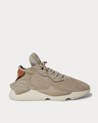 Y-3 Kaiwa Leather-Trimmed Suede and Neoprene  Taupe low top sneakers