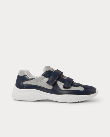 Prada Americas Cup Leather and Mesh  Navy low top sneakers