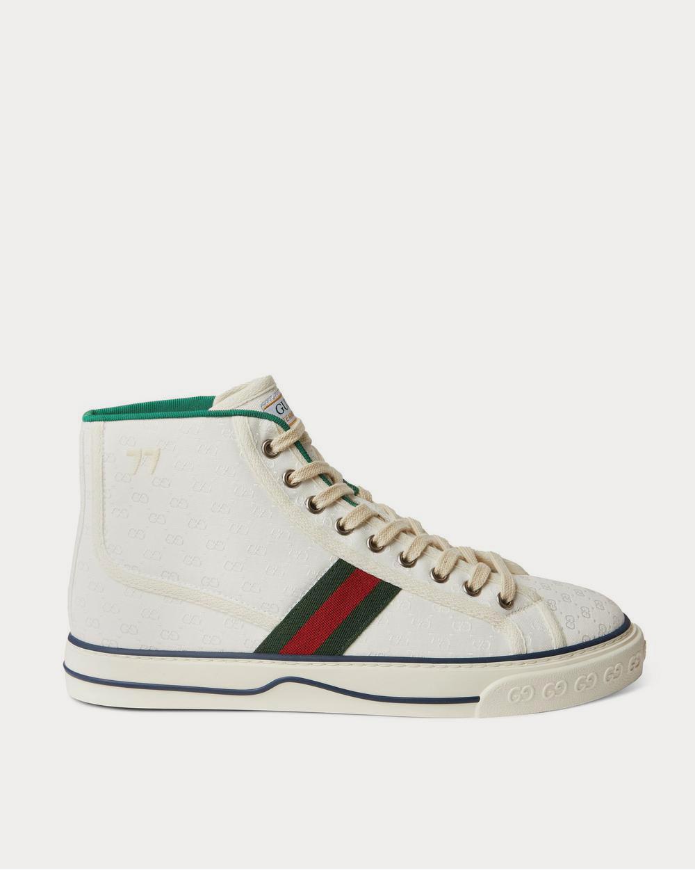 Gucci Tennis 1977 Webbing-Trimmed Monogrammed Canvas High-Top  White high top sneakers - 1