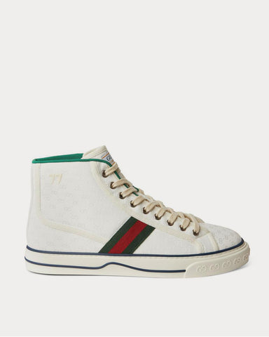 Gucci Tennis 1977 Webbing-Trimmed Monogrammed Canvas High-Top  White high top sneakers