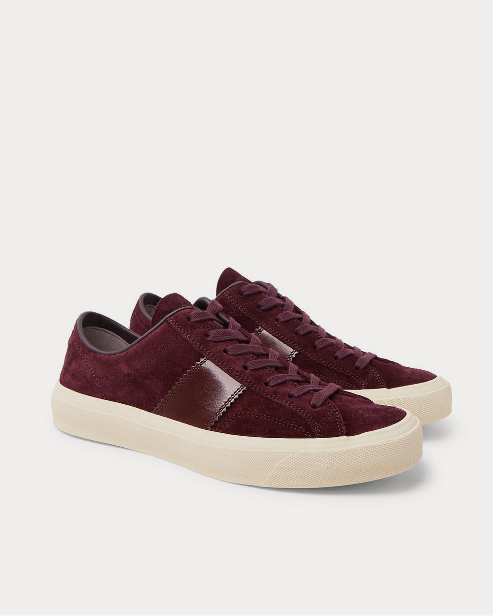 Tom Ford Cambridge Leather-Trimmed Suede  Burgundy low top sneakers - 2