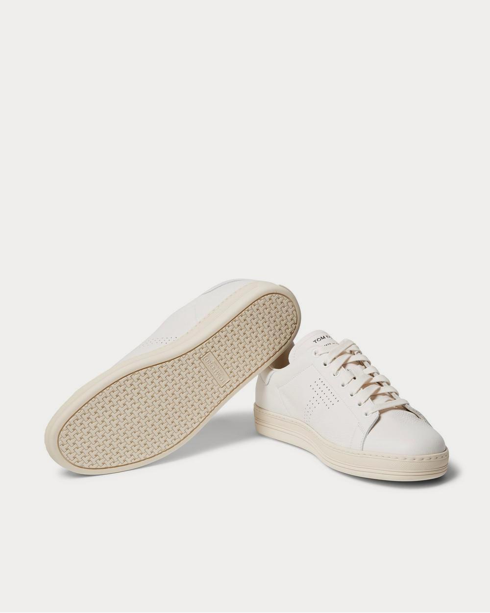 Tom Ford Warwick Perforated Full-Grain Leather  White low top sneakers - 3