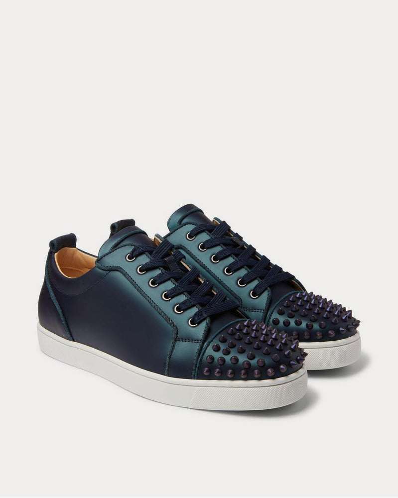 Christian Louboutin Louis Junior Spikes Cap-Toe Iridescent Leather  Blue low top sneakers - 2