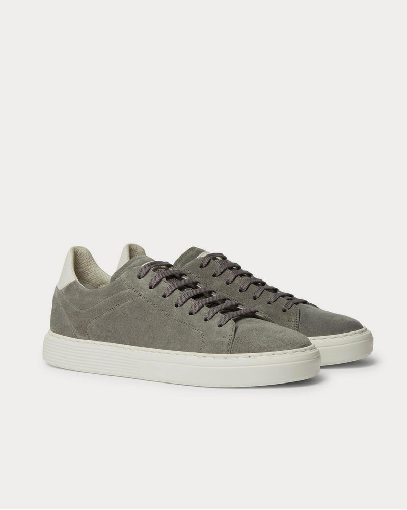 Brunello Cucinelli Leather-Trimmed Suede  Gray low top sneakers - 2