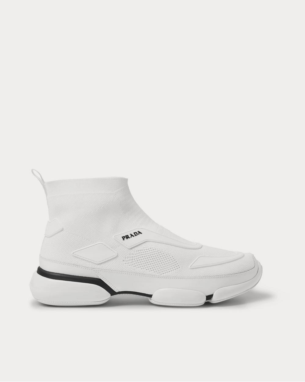 Prada Cloudbust Stretch-Knit and Rubber High-Top Slip-On  White high top sneakers - 1