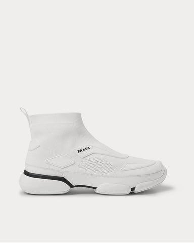 Prada Cloudbust Stretch-Knit and Rubber High-Top Slip-On  White high top sneakers