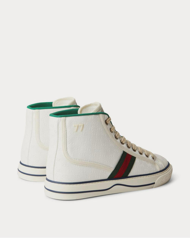 Gucci Tennis 1977 Webbing-Trimmed Monogrammed Canvas High-Top  White high top sneakers - 3