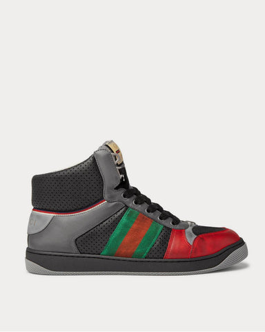 Gucci Screener Webbing-Trimmed Distressed Leather High-Top  Black high top sneakers