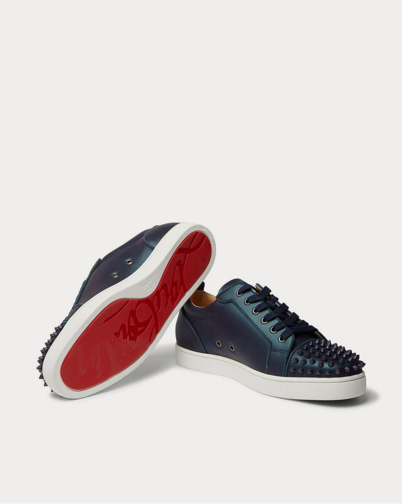 Christian Louboutin Louis Junior Spikes Cap-Toe Iridescent Leather  Blue low top sneakers - 3