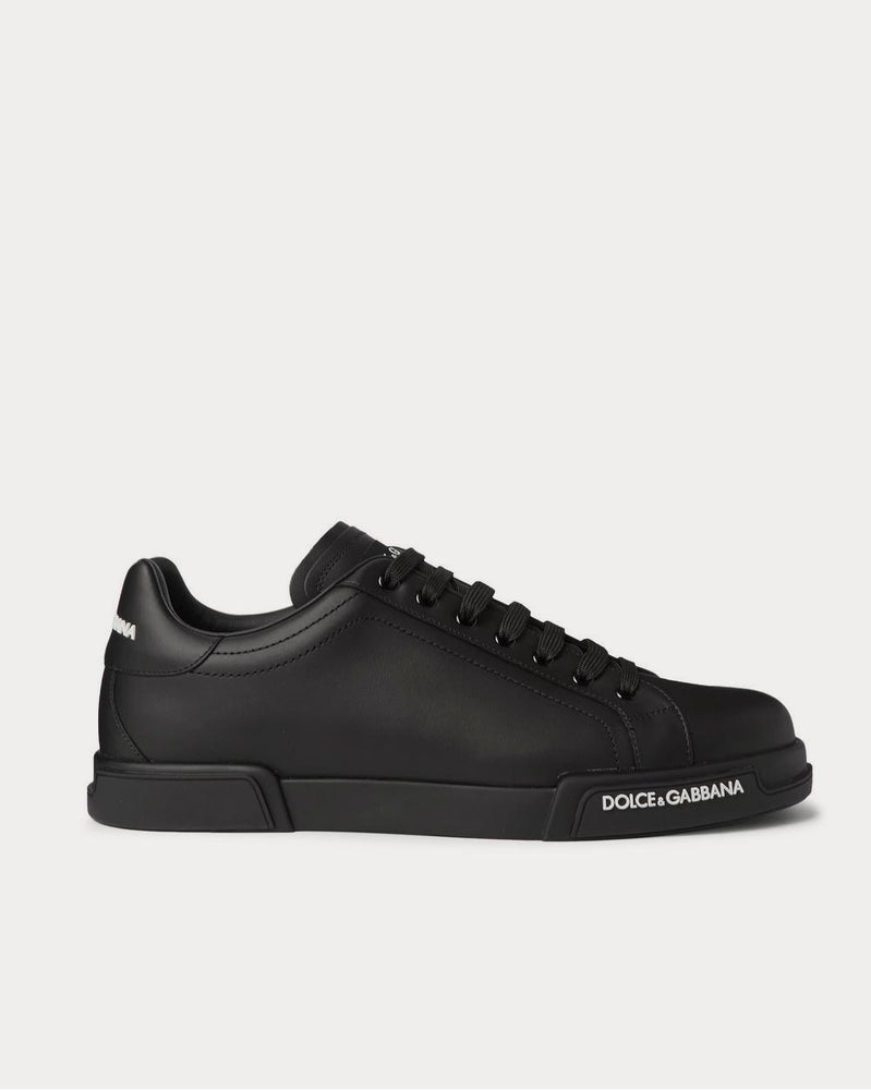 Dolce & Gabbana Logo-Appliquéd Rubber-Trimmed Leather  Black low top sneakers - 1