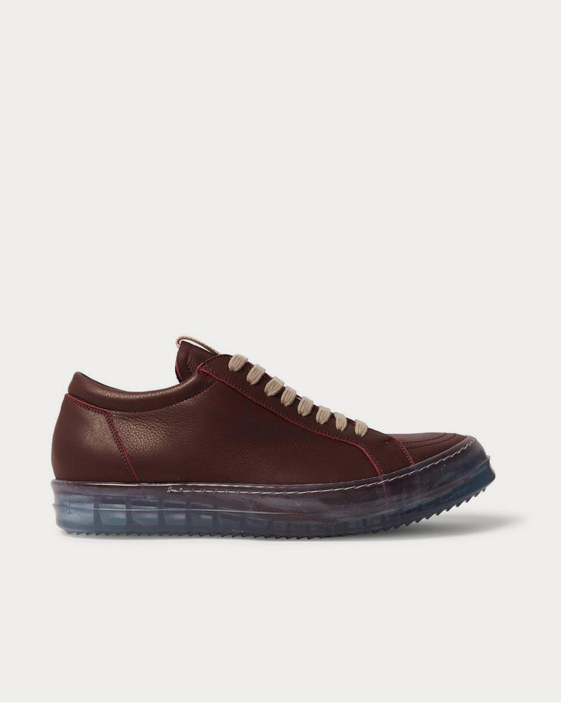 Rick Owens Clear Sole Grosgrain-Trimmed Leather  Burgundy high top sneakers - 1