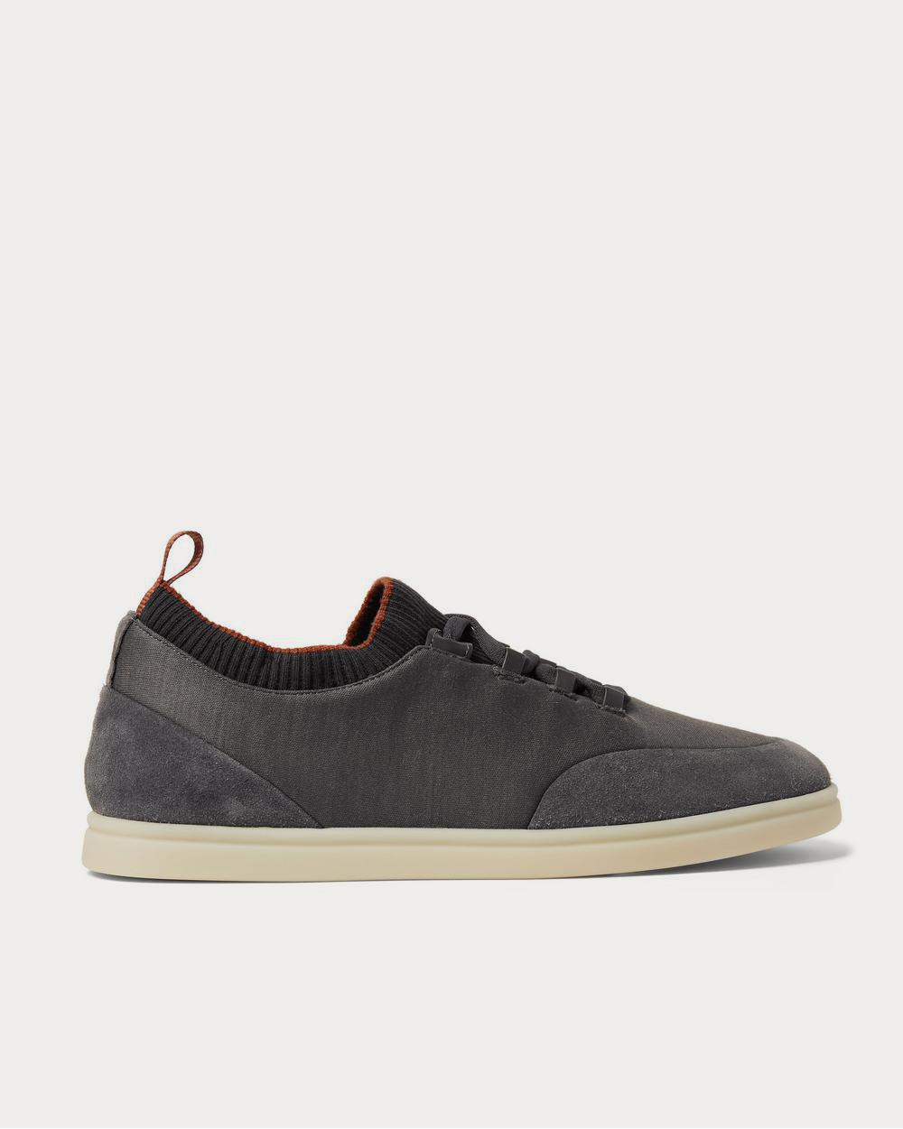 Loro Piana Soho Walk Suede-Trimmed Merino Wool  Gray low top sneakers - 1