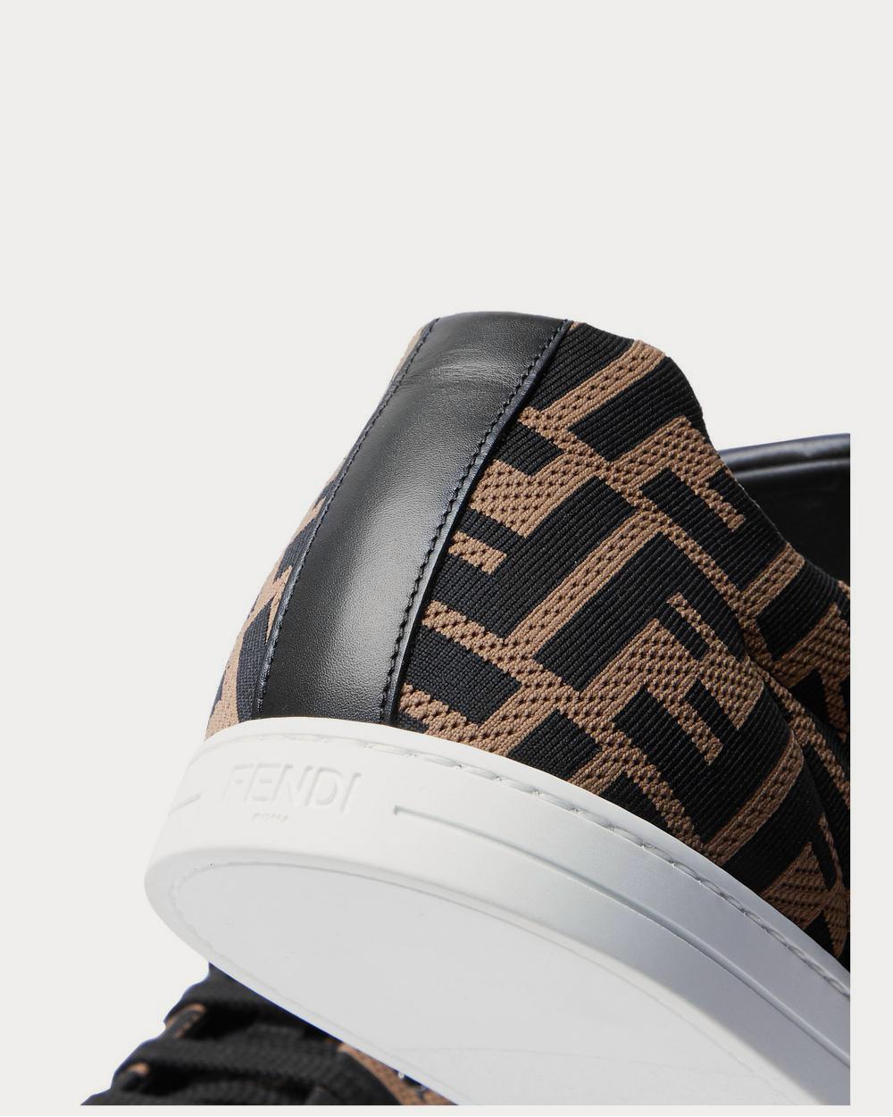 Fendi Leather-Trimmed Logo-Jacquard Mesh  Brown low top sneakers - 5