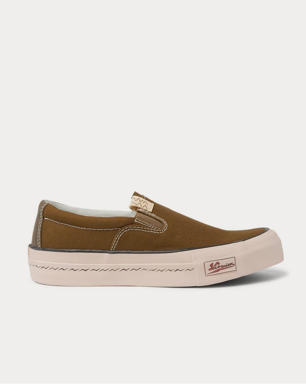 Visvim Skagway Leather-Trimmed Canvas Slip-on  Green low top sneakers - 1