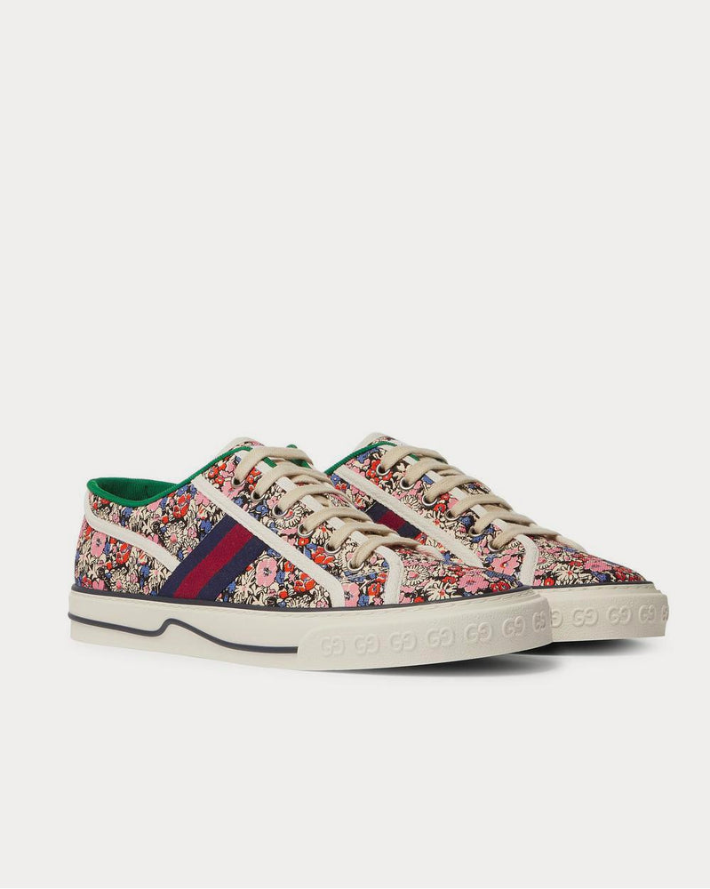 Gucci x Liberty Tennis 1977 Leather and Webbing-Trimmed Printed Canvas  Pink low top sneakers - 2