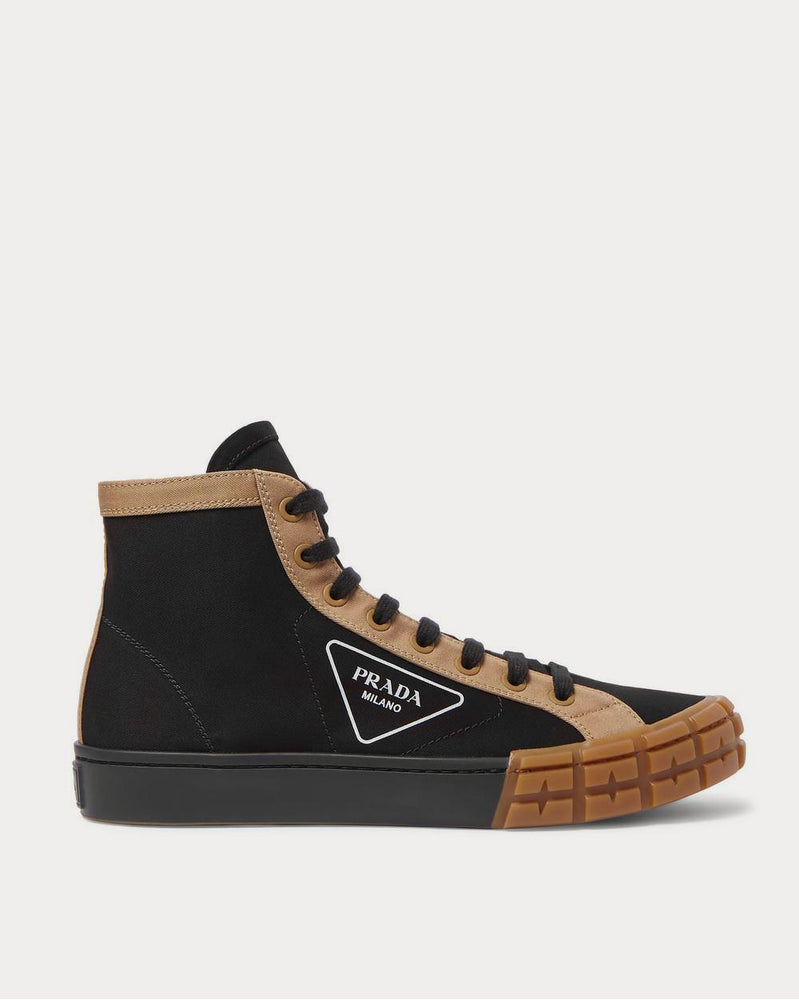 Prada Logo-Print Canvas High-Top  Black high top sneakers - 1