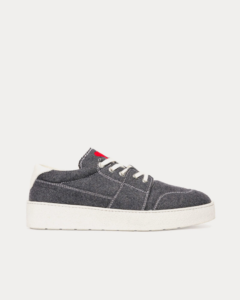 AMI Ami De Coeur Wool Cotton Flannel Dark Grey Low Top Sneakers - 1