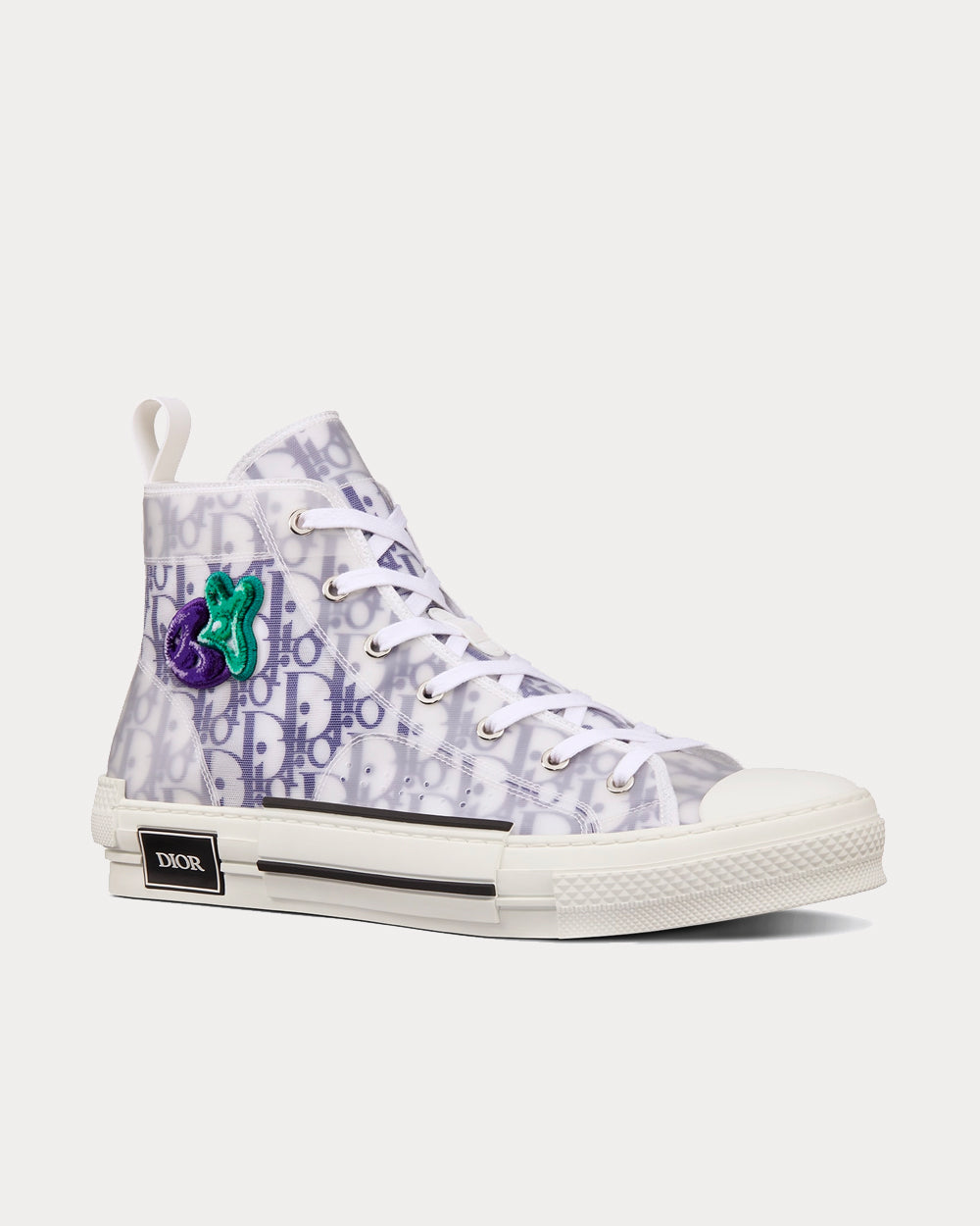 Dior x Kenny Scharf B23 White and Purple Dior Oblique Canvas with Embroidered Patches High Top Sneakers - 2