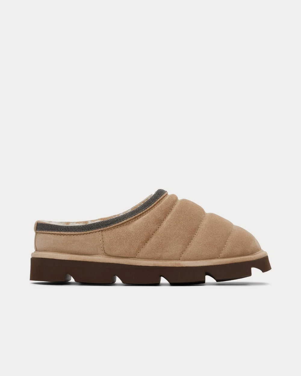 Brunello Cucinelli Puffy Suede Beige Slip Ons - 1