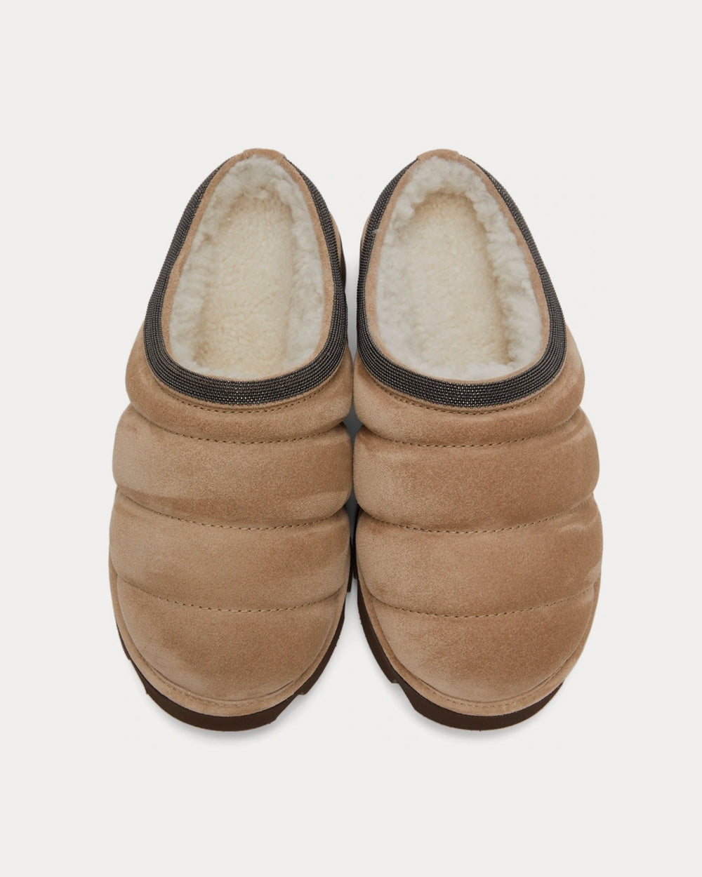 Brunello Cucinelli Puffy Suede Beige Slip Ons - 2