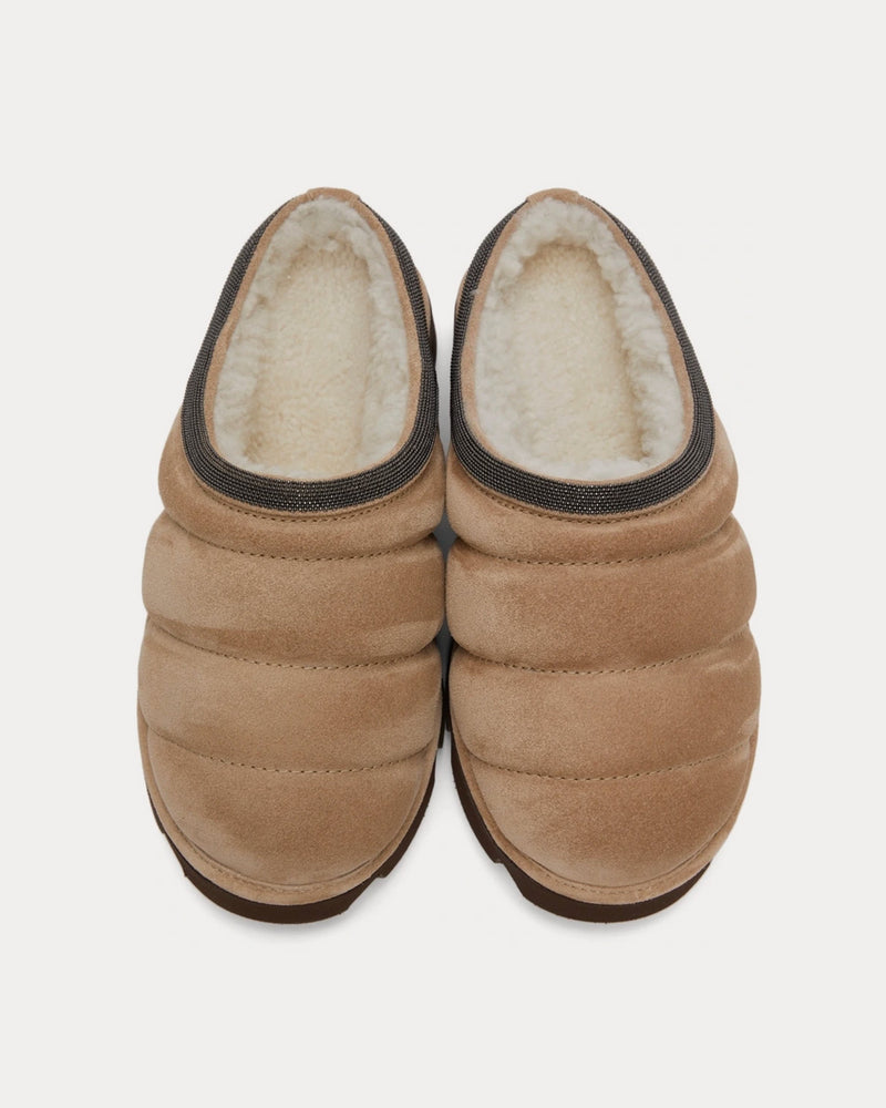 Brunello Cucinelli Puffy Suede Beige Slip Ons - 2