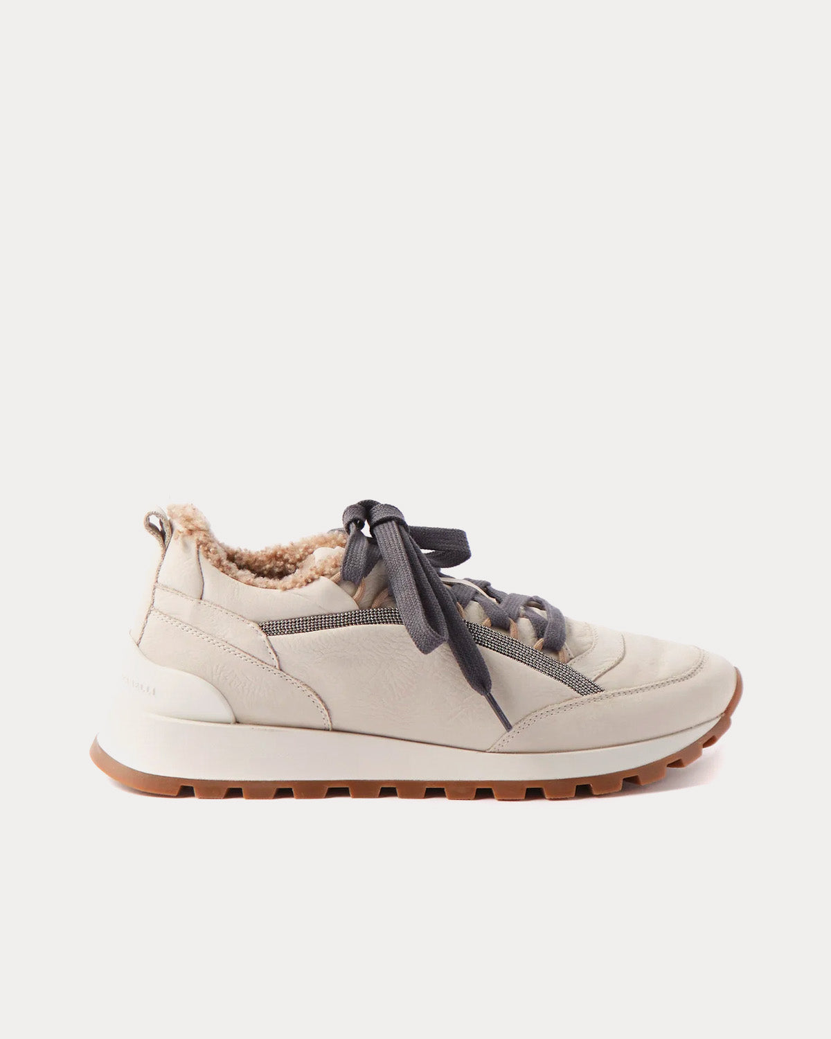 Brunello Cucinelli Shearling-Lined Runner Beige Low Top Sneakers - 1