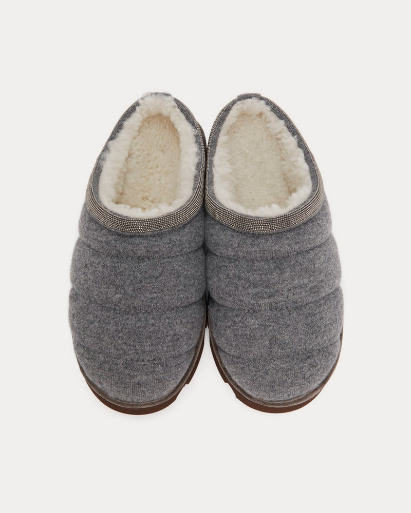 Brunello Cucinelli Puffy Knitted Grey Slip Ons - 2