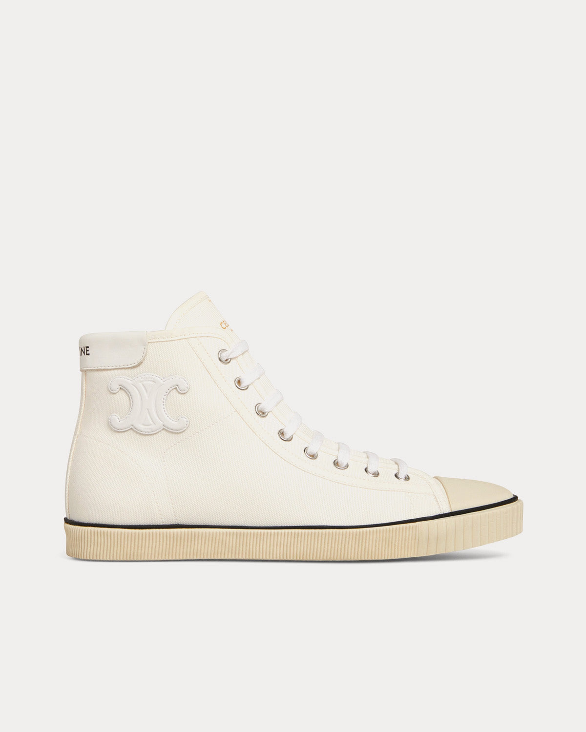 Celine Blank Lace Up Toe Cap Canvas & Calfskin Off White High Top Sneakers - 1