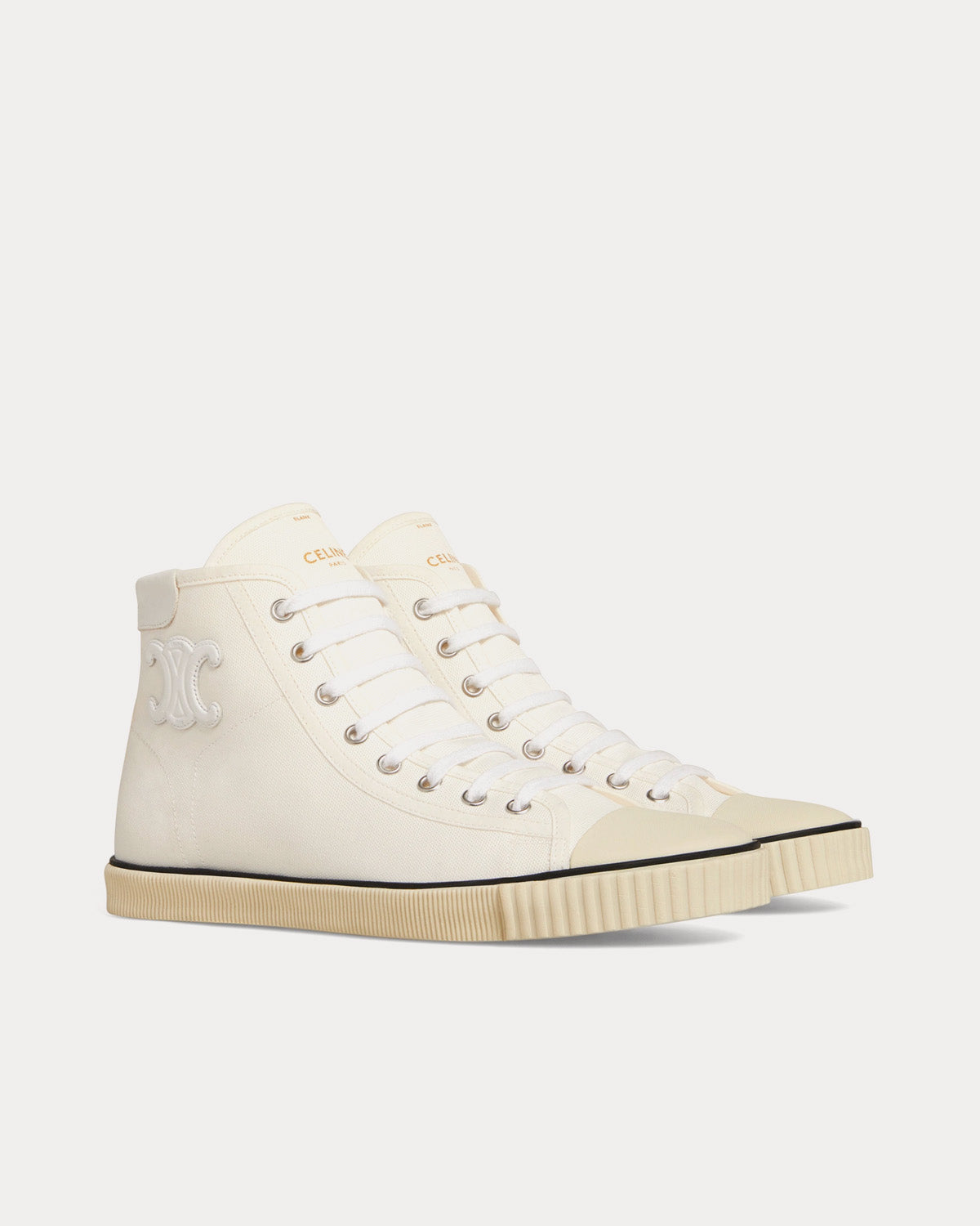 Celine Blank Lace Up Toe Cap Canvas & Calfskin Off White High Top Sneakers - 2