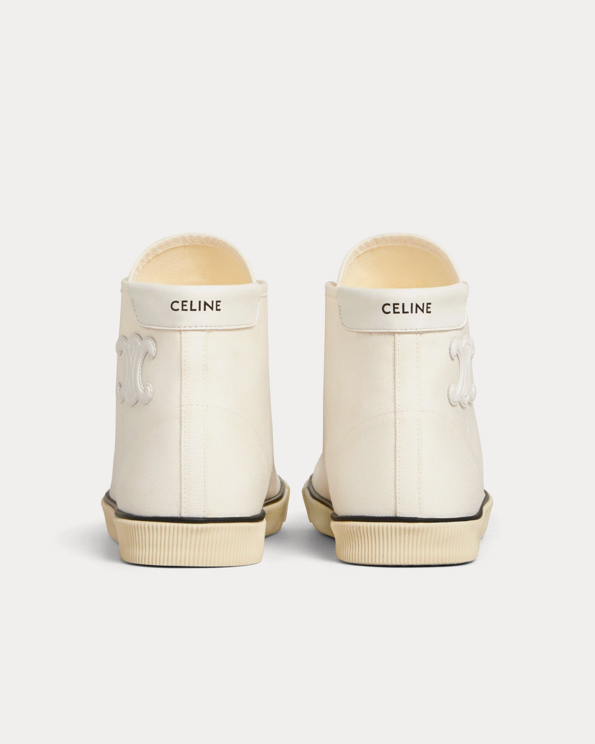 Celine Blank Lace Up Toe Cap Canvas & Calfskin Off White High Top Sneakers - 3