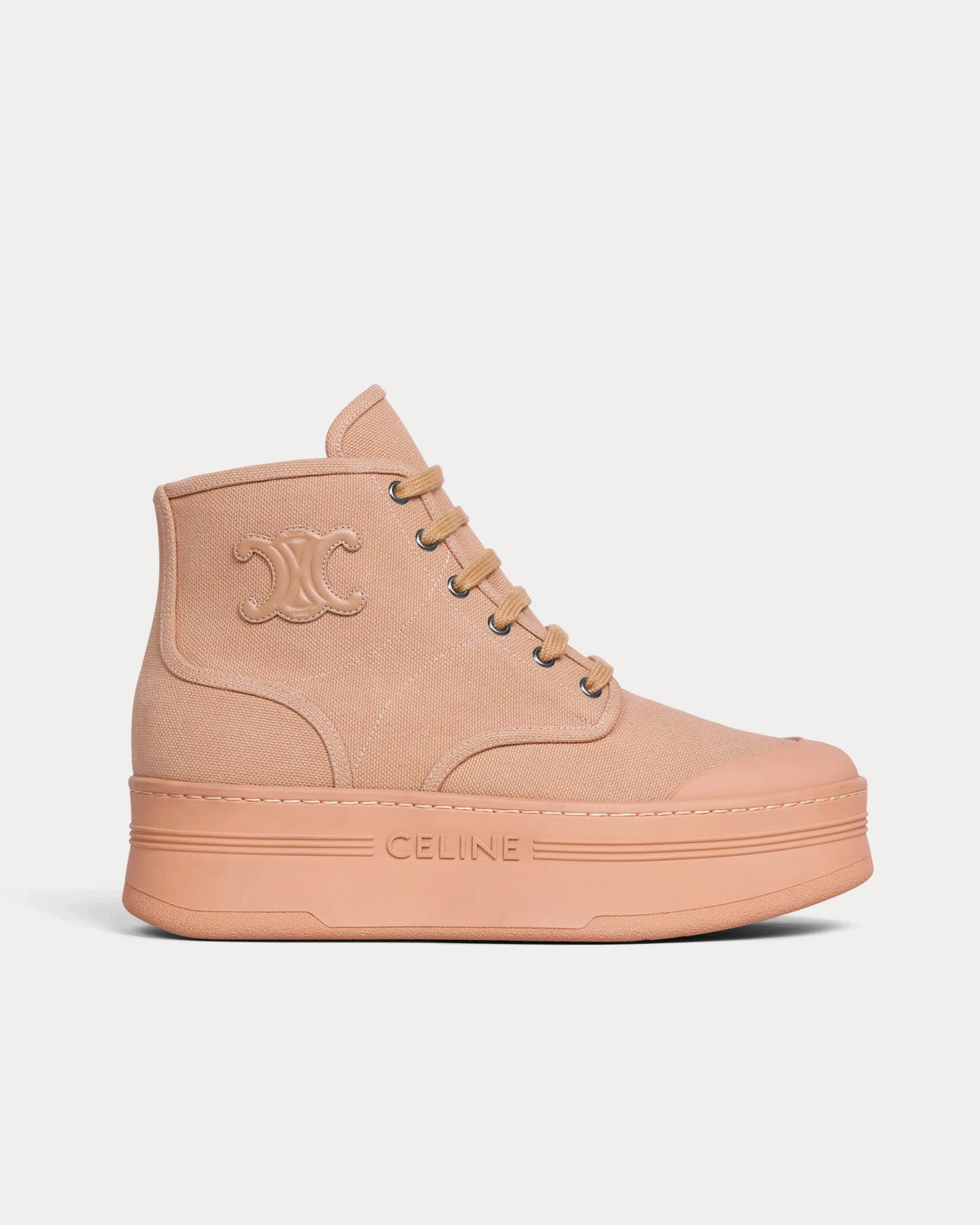 Celine Block Triomphe Patch Canvas Sand High Top Sneakers - 1