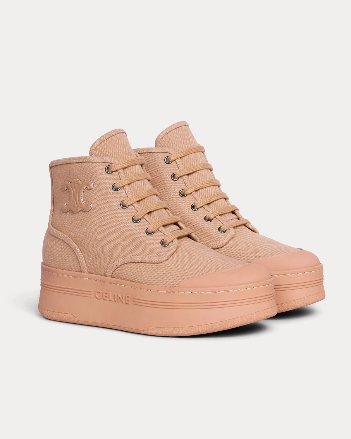 Celine Block Triomphe Patch Canvas Sand High Top Sneakers - 2