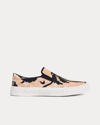 Celine Elliot Printed Canvas 'Lost Paradise' Beige/ Black Slip On Sneakers