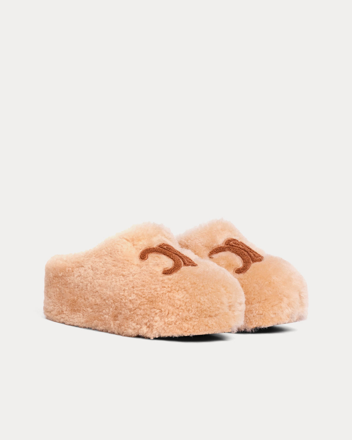 Celine Shearling Fur Mule Cream Slip Ons - 2