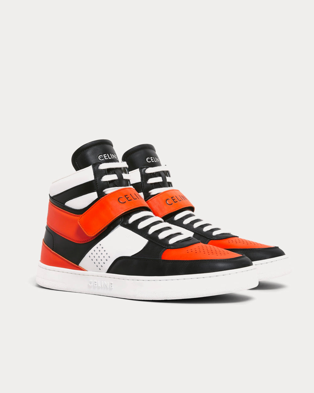 Celine CT-03 With Scratch In Calfskin Black / Optic White / Orange High Top Sneakers - 2