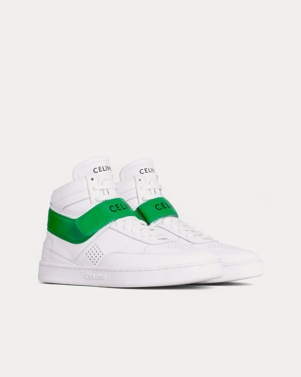 Celine CT-03 Calfskin Optic White / Green High Top Sneakers - 2